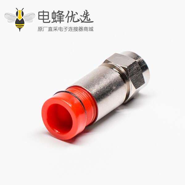 F型接头红色公头直式同轴连接器压缩接RG6