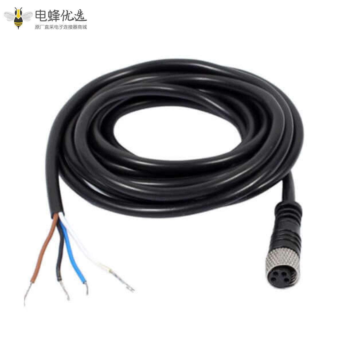 M8连接器直头公头注塑成型线A型4芯母头连线1米24AWG