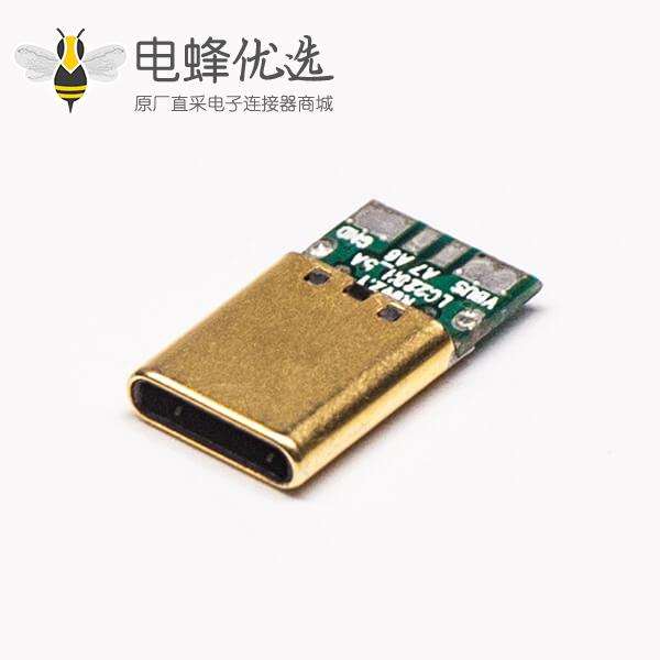 Type C公头直式USB连接器单面12pin镀金带PCB板