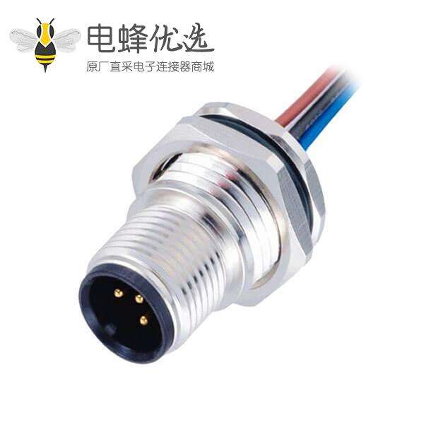 IP67防水连接器 M12连接器4pin A-型公头前锁带线型 板端插座