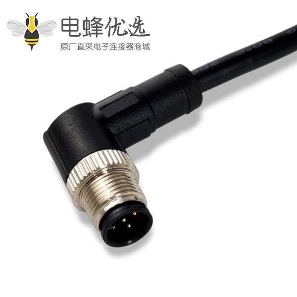 M12连接器 4pin 公头弯头A型编码屏蔽型预铸式带线型防水插头