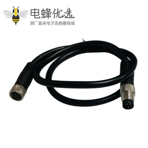 M8电缆插头注塑成型式A型4芯公插头转母插头接1米26AWG线