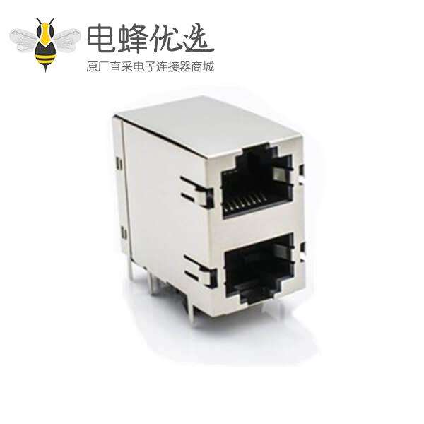 USB与RJ45连接器母座双层屏蔽带弹片带灯