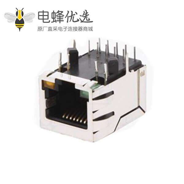 RJ45单口连接器弯式8P8C屏蔽带灯