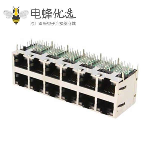 双层RJ45连接器2X6 10/100Mbps带滤波器屏蔽带灯