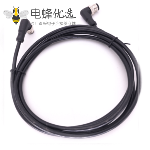 M8弯头转弯头工业连接器A型3芯M8 90度公头转公头注塑线接1米24AWG/26AWG线