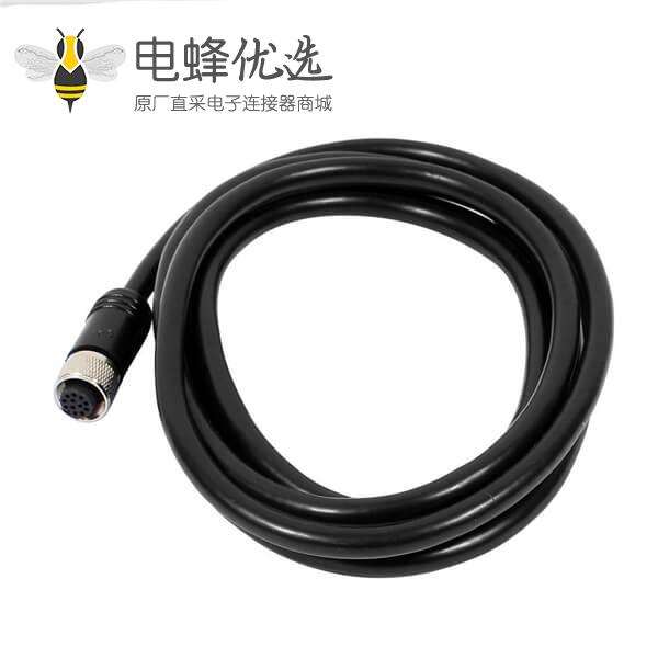 IP67防水连接器 M12连接器12Pin A-Code 母直头带线航空插头1M