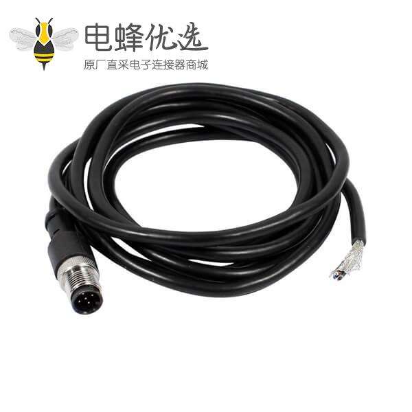 M12电缆直公头5针带线1.5米连接器通讯设备插头配件
