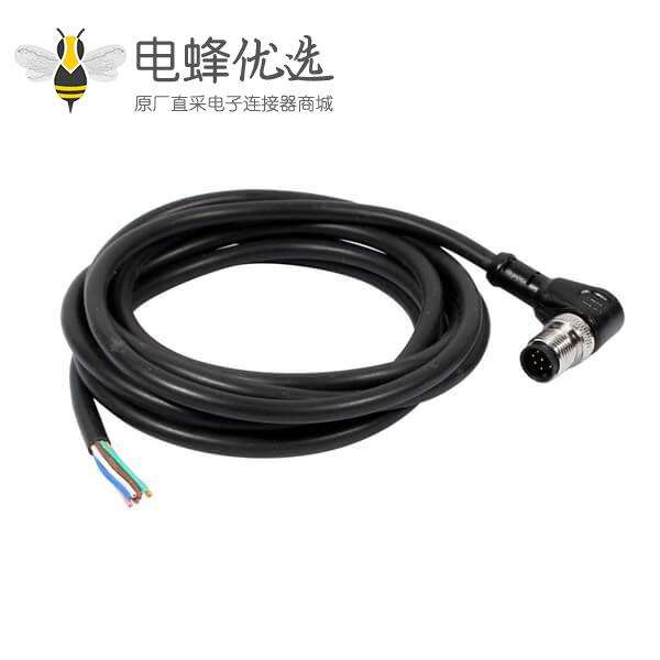 M12连接器8pin公弯头A型编码预铸式带线型防水插头单边电缆AWG26 2M