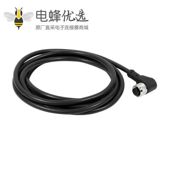 M12连接器8pin A型 母弯头成型式预铸式带线2M防水航空插头