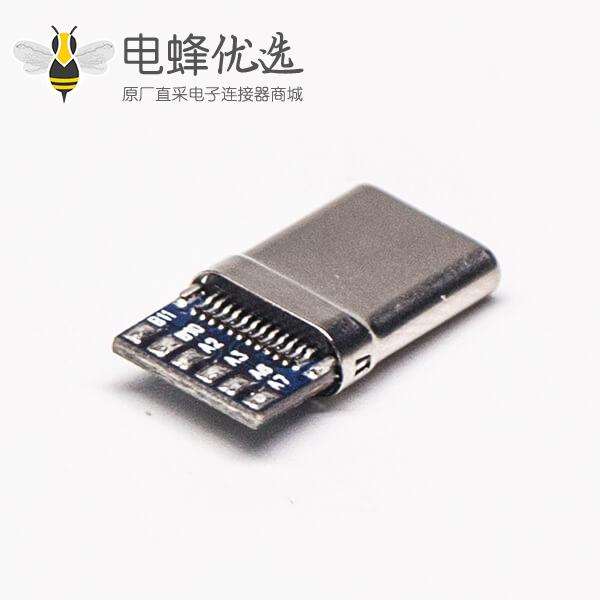 C Type USB接口直式180度24针公头带PCB板焊线