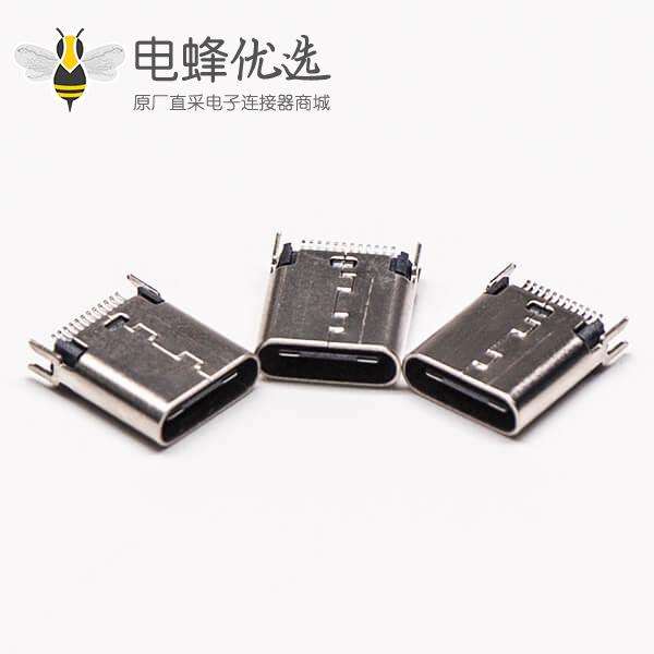 Type C接口直式24针母头连接器带夹板直插式接PCB板