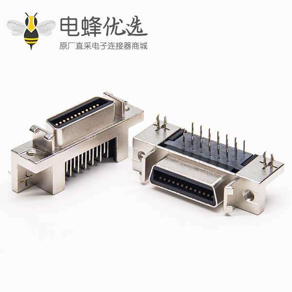 scsi连接器pcb封装弯头26针母头带鱼叉脚插PCB板