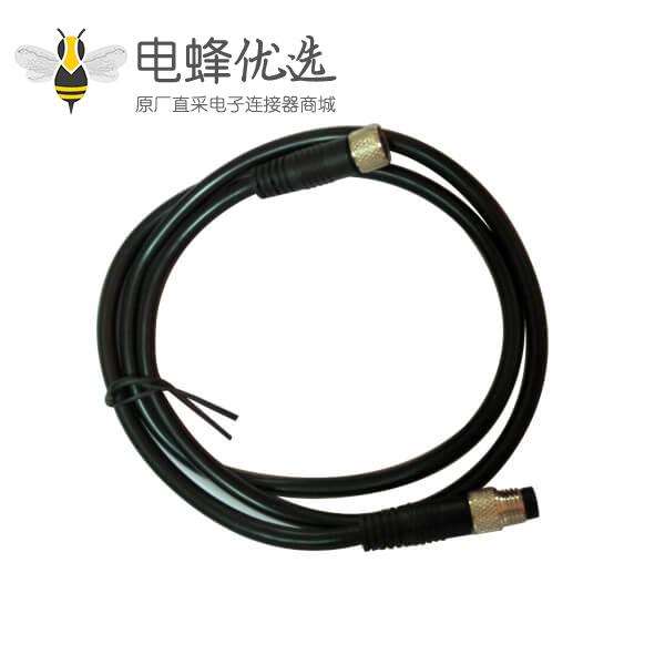 M8电缆插头注塑成型式A型4芯公插头转母插头接1米26AWG线