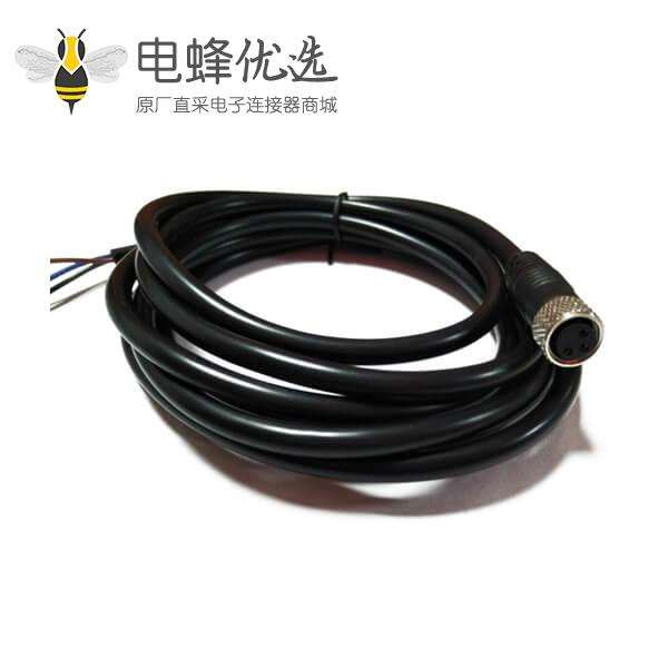 M8连接器直头公头注塑成型线A型4芯母头连线1米24AWG