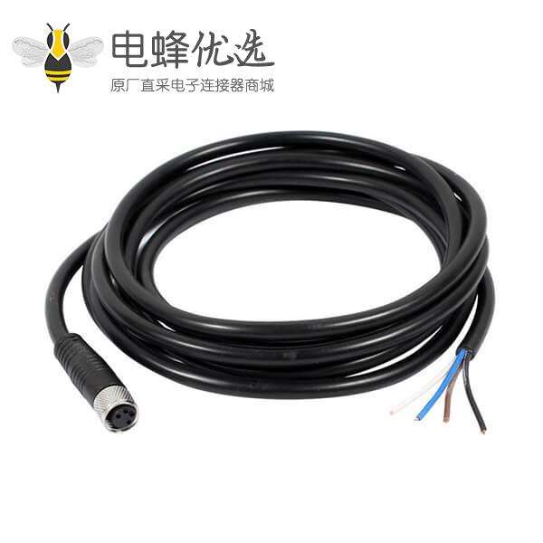 M8连接器直头公头注塑成型线A型4芯母头连线1米24AWG