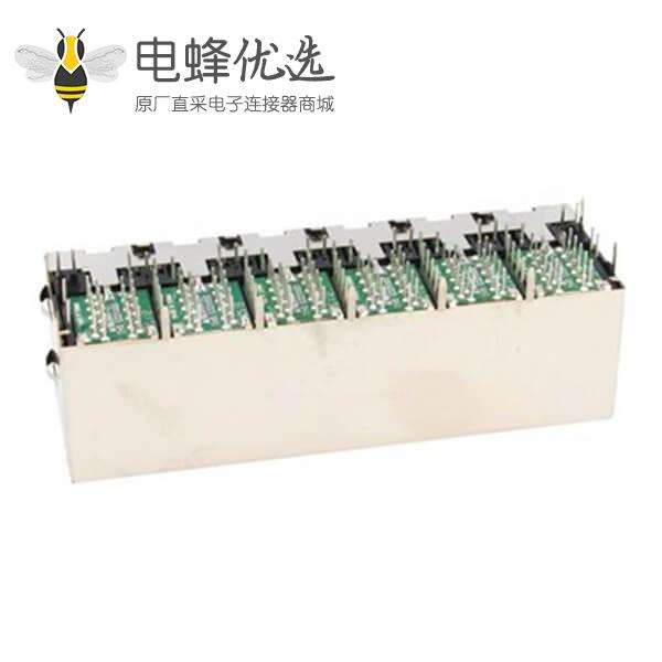 双层RJ45连接器2X6 10/100Mbps带滤波器屏蔽带灯