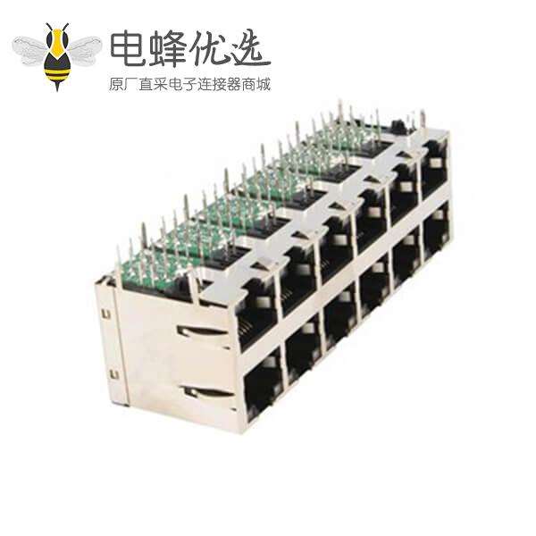 双层RJ45连接器2X6 10/100Mbps带滤波器屏蔽带灯