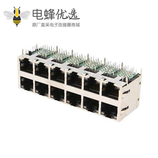 双层RJ45连接器2X6 10/100Mbps带滤波器屏蔽带灯