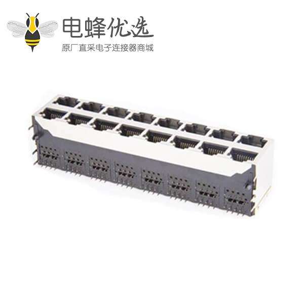 RJ45双层母座2X8弯角屏蔽不带灯