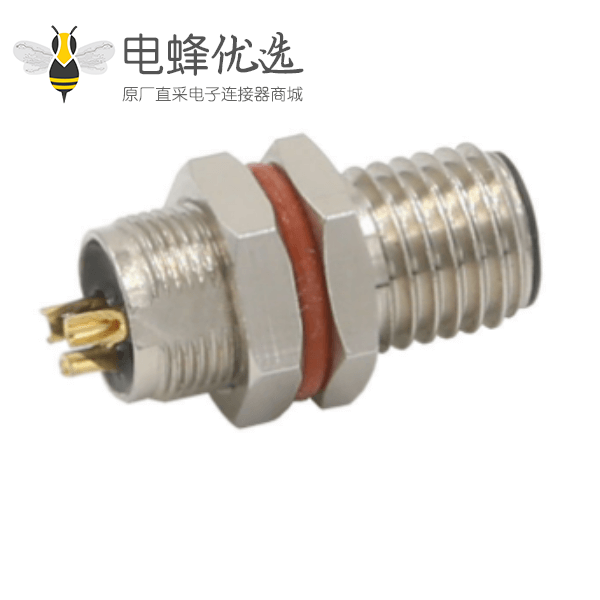 M8焊线插座连接器公头A型板端后锁3芯焊线连接器