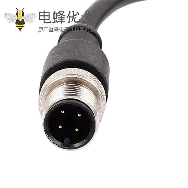 M12防水航空插 4pin A型公直头预铸式带线2M