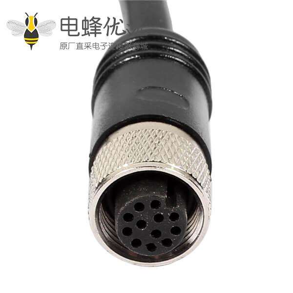 IP67防水连接器 M12连接器12Pin A-Code 母直头带线航空插头1M