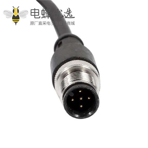 M12电缆直公头5针带线1.5米连接器通讯设备插头配件
