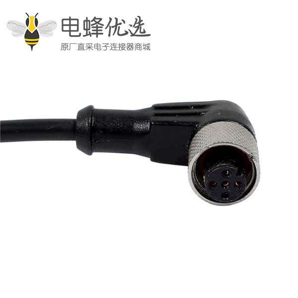 M12防水连接器 5pin 公弯头A型编码预铸式带线型防水插头5M