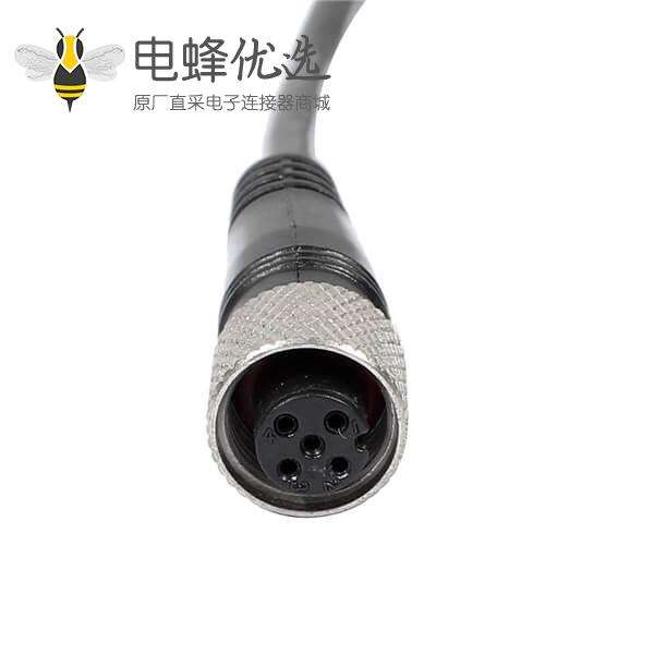 M12 5针5米延长线5芯母头转3芯公头双边注塑成型式航空线