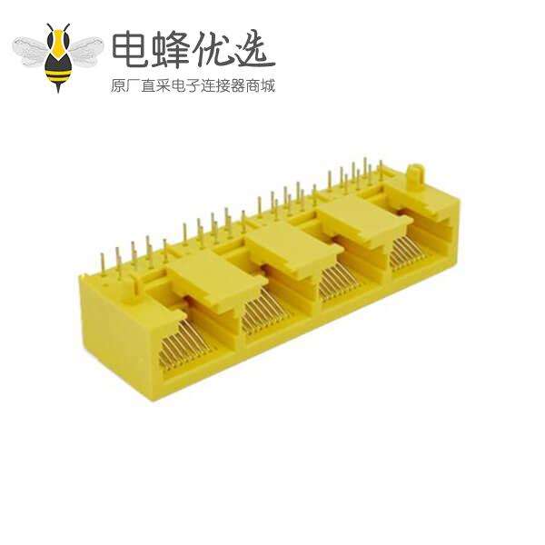 RJ45网络接口插座母座四联口全塑90度8P8C 1*4 不带灯