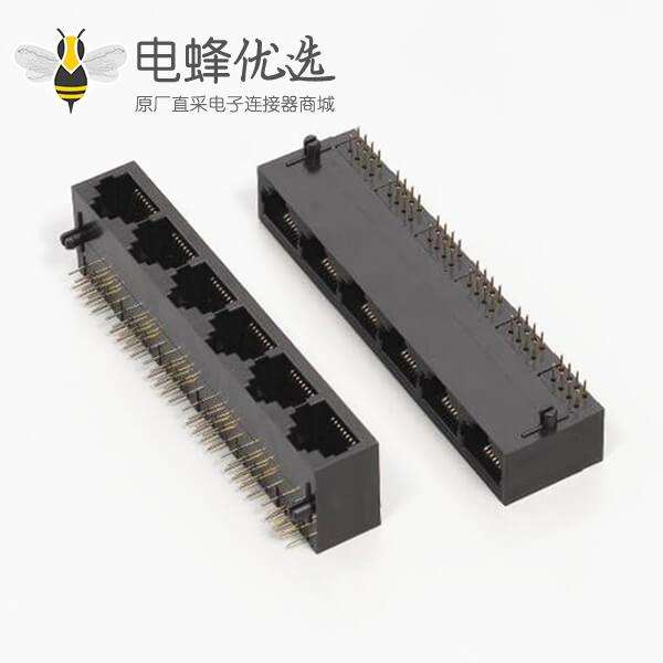 非屏蔽RJ45插座1X6黑色塑料网络电话接口不带灯