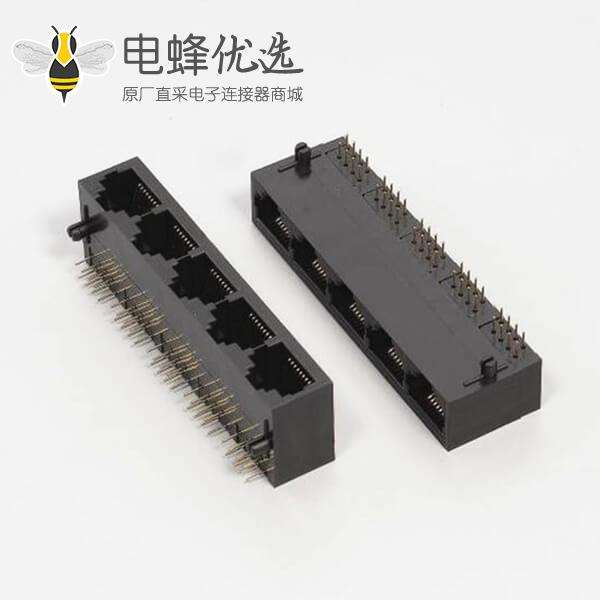 RJ45插座引脚1X5 以太网塑料不带灯非屏蔽母头连接器