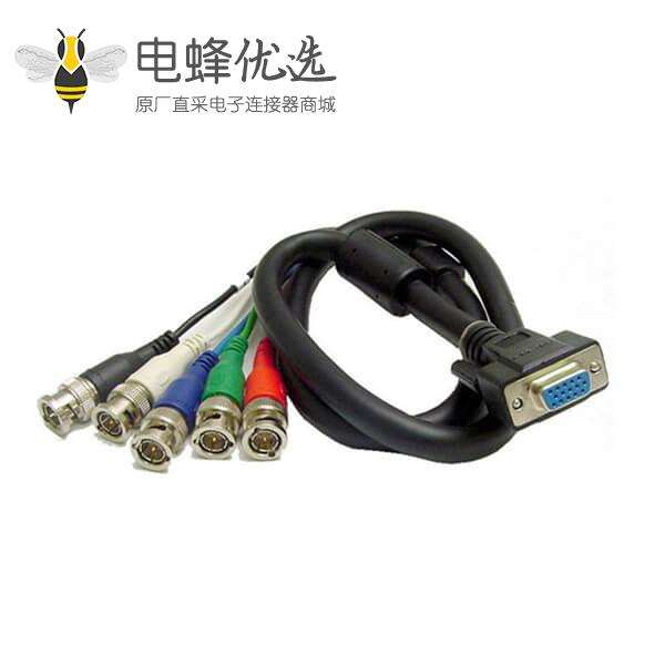 HD15转RGBHV BNC连接器电缆,HDB15 HD15公头至5 BNC公连接器 彩色编码连接器 6至50英尺长