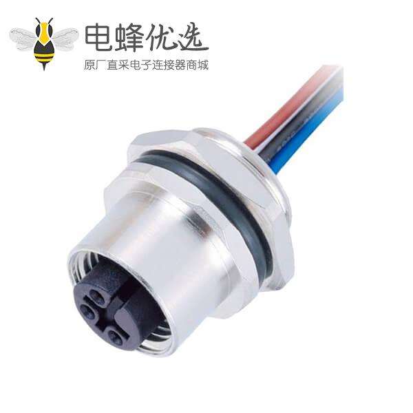 M12连接器 3pin 母头后锁带线50CM IP67防水连接器