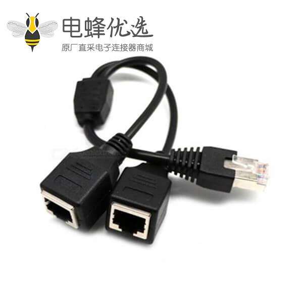 RJ45延长线一分二 网线转接连接线 一公2母线0.25米