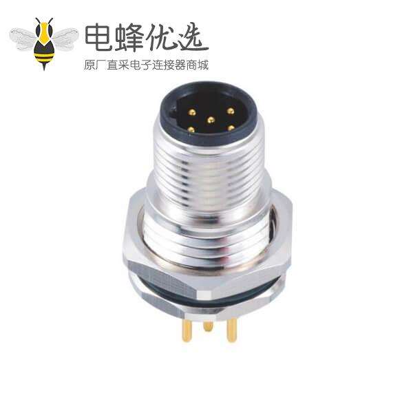 M12连接器5p B型板端公座PCB插板式前锁工业防水传感连接器