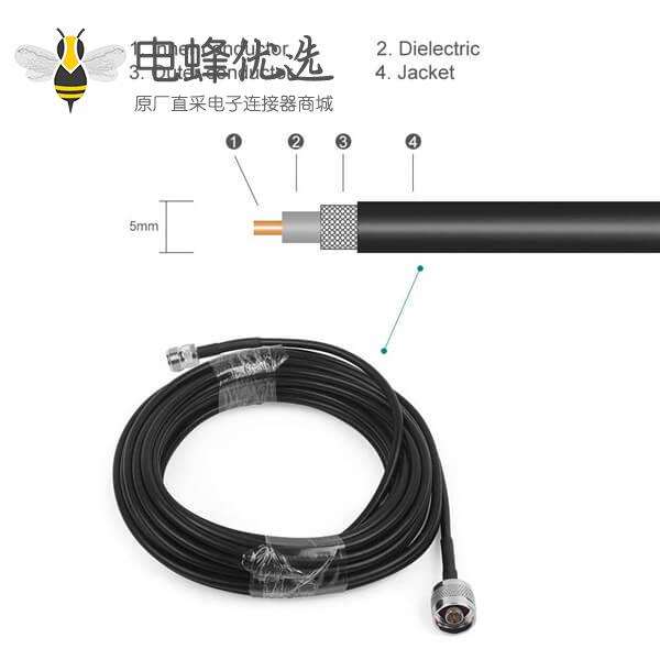 N连接器公头转母头低损耗射频线RG58线长10米