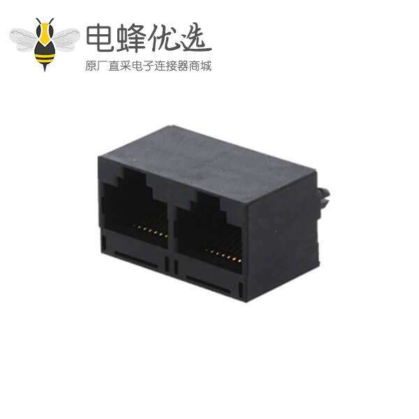 二位八芯电脑插座RJ45单层黑色塑壳非屏蔽不带灯连接器