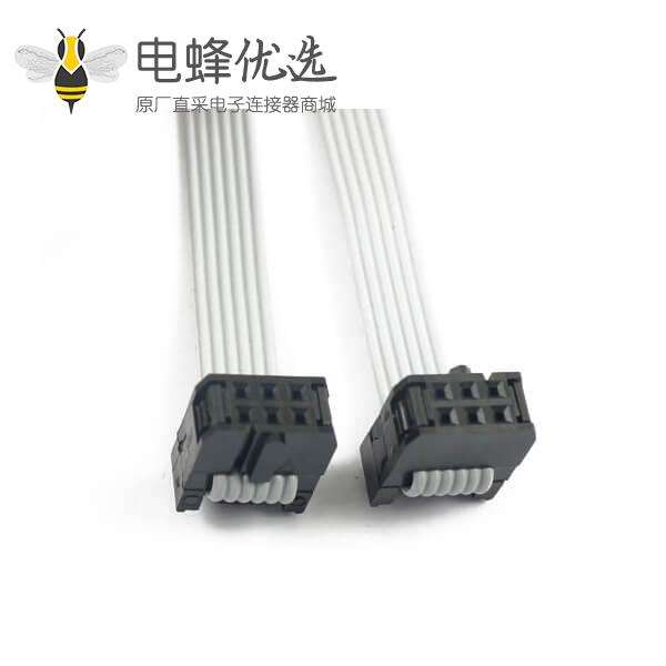 2.54mm间距排线2x3针6针6线IDC扁平带状电缆长度20cm连接器