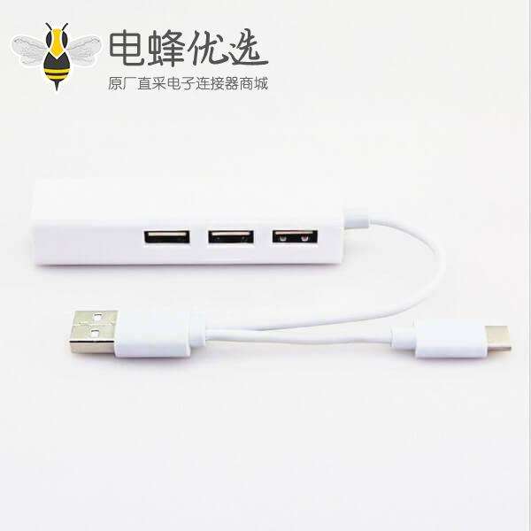 USB2.0/3.1TYPE-C 二合一 转RJ45网卡+3口HUB 苹果系统 WIN8免驱