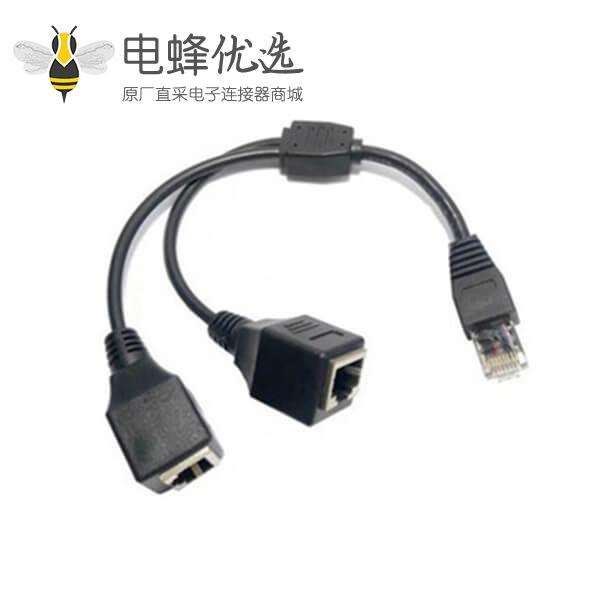 RJ45延长线一分二 网线转接连接线 一公2母线0.25米