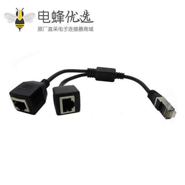 RJ45延长线一分二 网线转接连接线 一公2母线0.25米