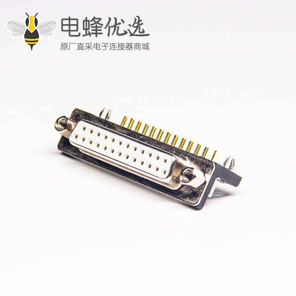 25 pin弯式DB连接器母头白色胶芯铆连接插PCB板