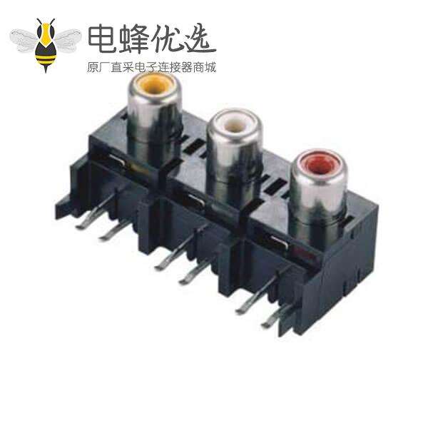 3RCA母座3色接头弯式90度焊板插座
