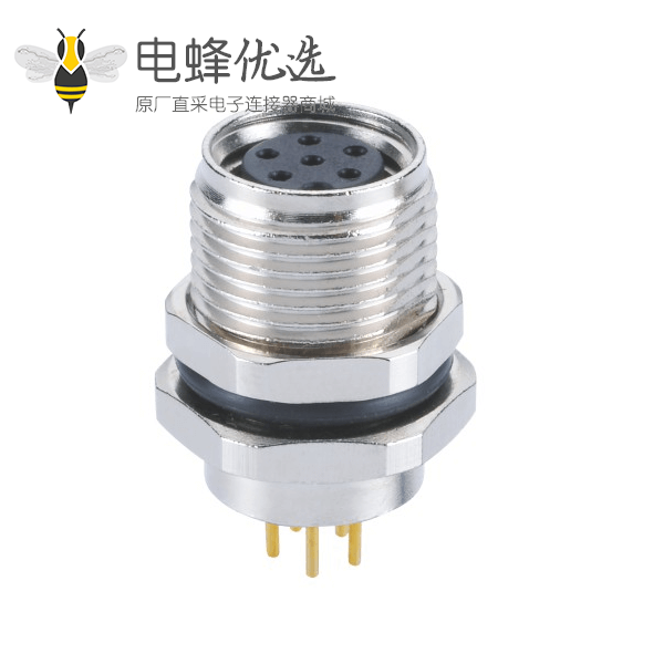 M8 6芯连接器A型板端前锁PCB插板母插座圆形连接器