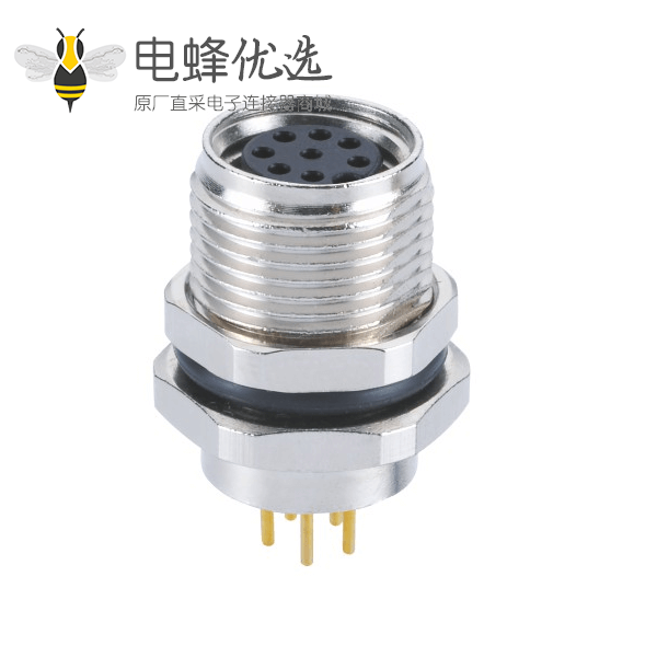 M8航空公插头A型前锁板端PCB插板式8芯母插座工业连接器