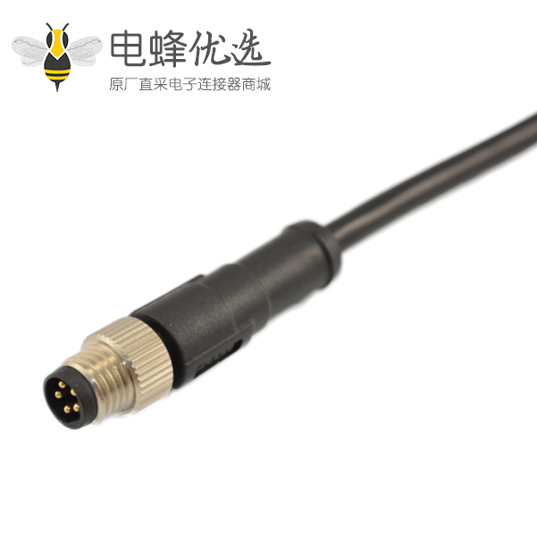 成型式M8航空插头注塑款M8 5芯公头接线24AWG 1米