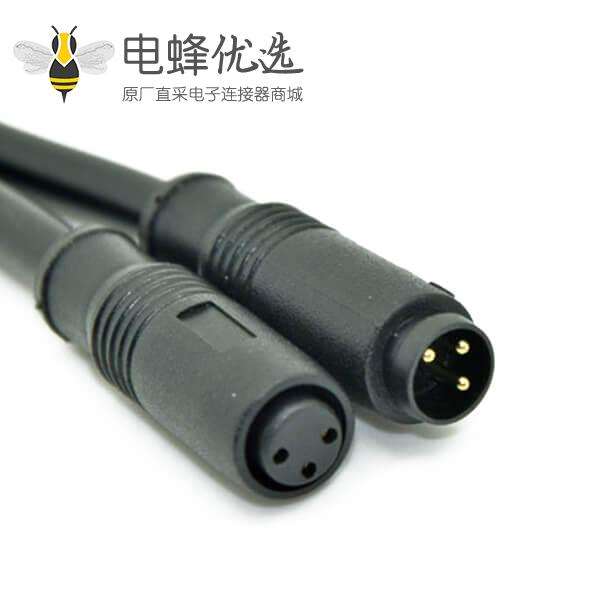 M8宝马头注塑成型防水M8塑料3芯公转母拓展线1米24AWG