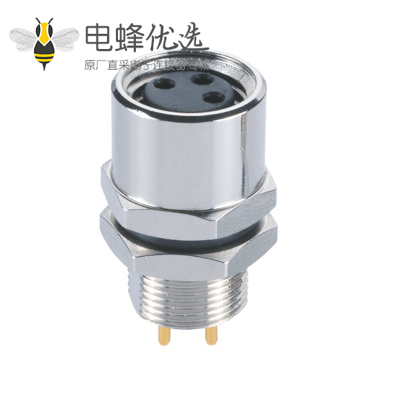 M8 3芯PCB母座电子连接器板端后锁M8航空插座